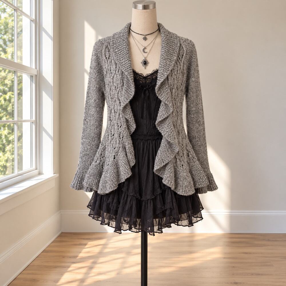 Fairy Goth Open Knit Cardigan Whimsygoth Romantic Grunge Boho Sz. PM Karen Scott